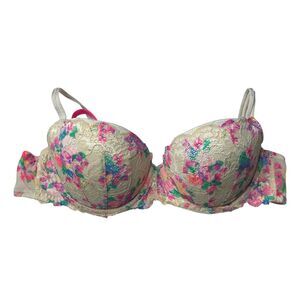 Pink Victorias Secret floral lace push up bra 34C